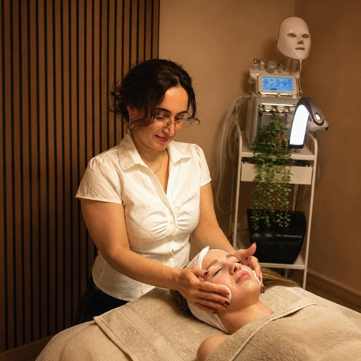 A bespoke facial treatment room