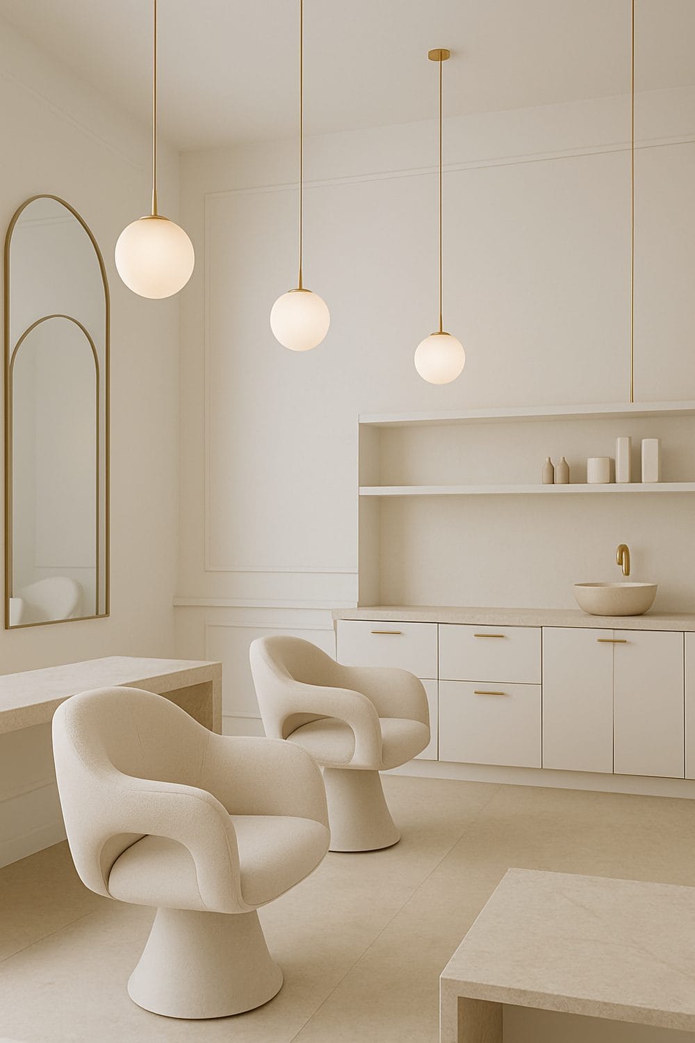 A minimalist cream styling studio inside Maison Belle