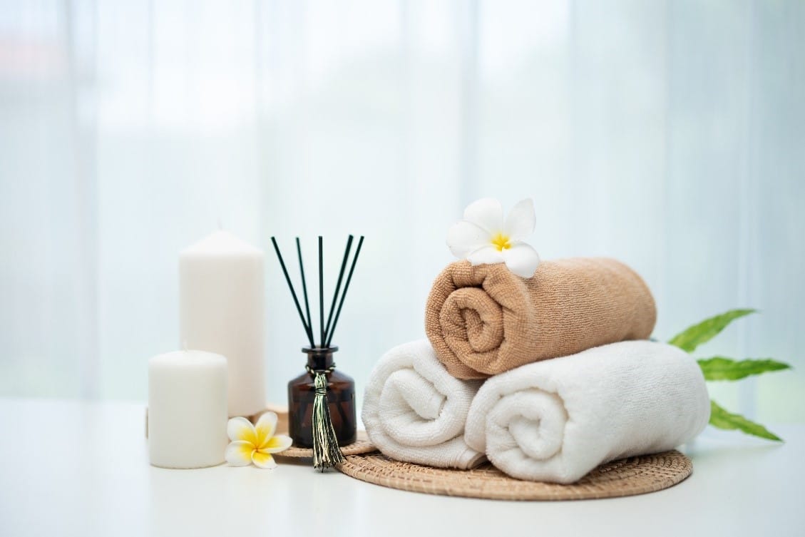 Spa details with candles and flowers